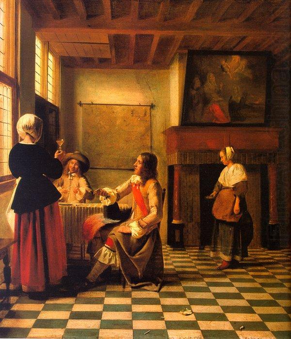 Woman Drinking with Two Men and a Maidservant, Pieter de Hooch